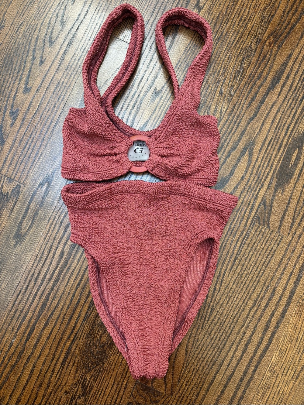 Hunza G Textured Metallic Rosewood Two-Piece Bikini Set